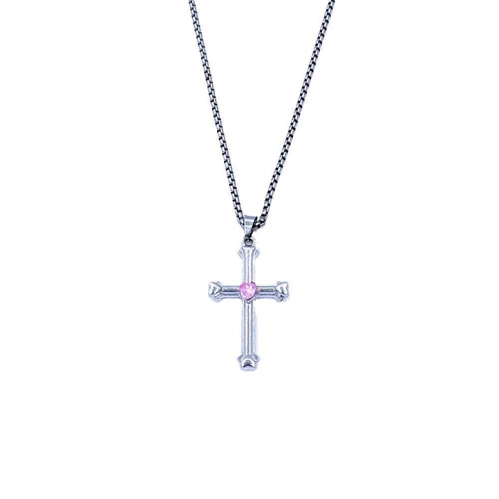 Wholesale Valentine's Day Pink Love Cross Diamond Alloy Necklace